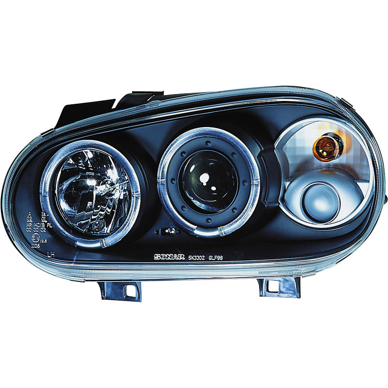 Framlampor, Passar för Volkswagen Golf IV 1998-2003 - svarta - inkl. Angel Eyes