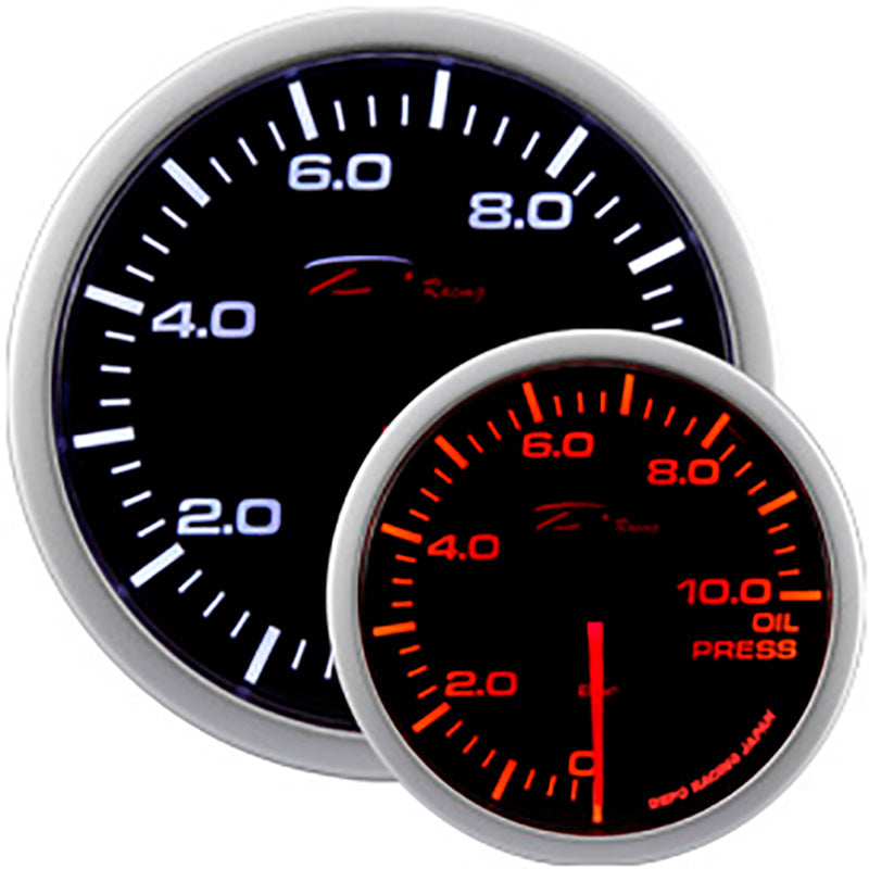 Depo Racing, WA-serien oljetrycksmätare - 0,0>10,0 bar - 52 mm med rökt objektiv