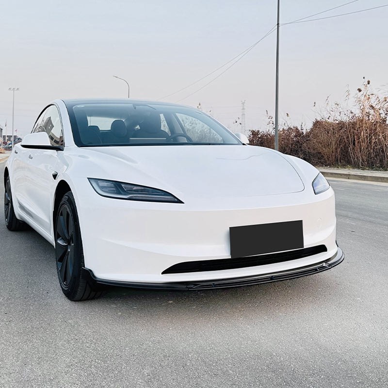 AutoStyle, Frontspoiler lip, Glanssort ABS, Passer til Tesla Model 3 Facelift 2024-, 3-dele