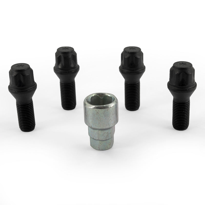 HR, Hjullåssats M14x1,50x28mm Taper Black - 4 hjullåsbultar inkl. adapter