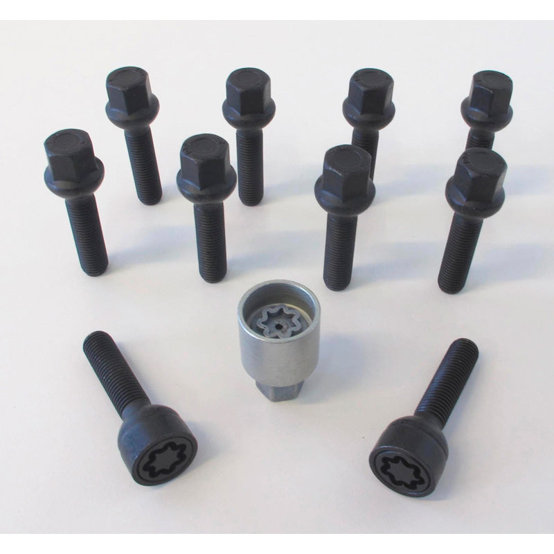 H&R, Hjulbult Set Round-Head R13 M14x1,50 - längd 31mm - Svart - 10 st. (passar ek VAG) - inkl. hjullås