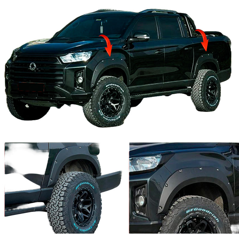 OneWay, Fender Flares sæt, Mat Sort, Passer til SsangYong Musso Grand (Kort akselafstand) 2018-2020 – 4 dele