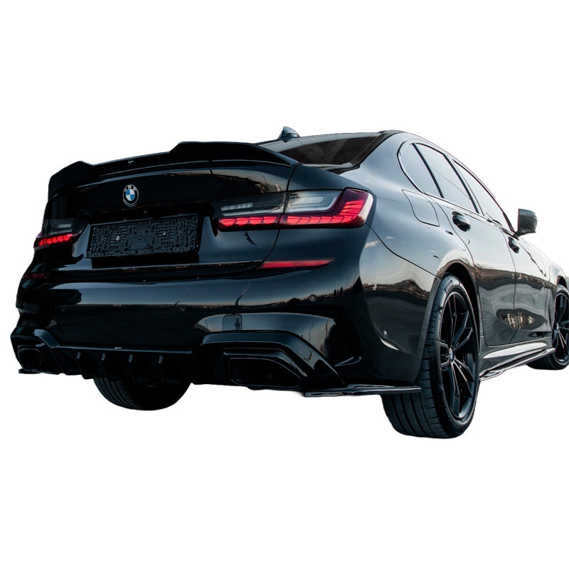 OneWay, Bagkofanger side splittere, Højglans sort, Passer til BMW 3-Serie G20/G21 M-Pack (2018-2022), 2-delt sæt
