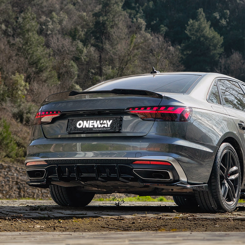OneWay, Underlæbe, Blank sort, passer til Audi A4 (B9) Sedan/Avant S4/S-Line Facelift (2019-2024)