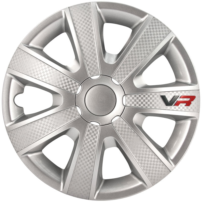 AutoStyle, Navkapslar, 4st, VR 15-tums silver/karbon-look/logotyp
