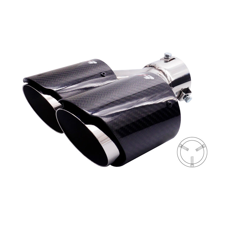 Simoni Racing, ändrör, Dubbel Vänster Rund/Sned Inox & Carbon - Ø92xL215-230mm - Installation ->40-63mm