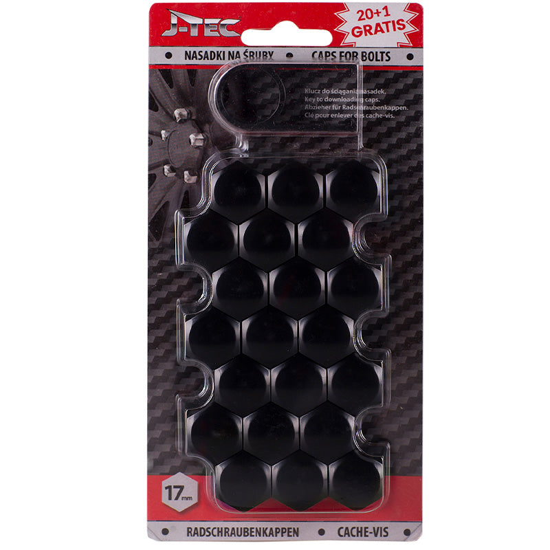 J-Tec, Covers för hjulbult - Svart (plast) - 17mm - 20st