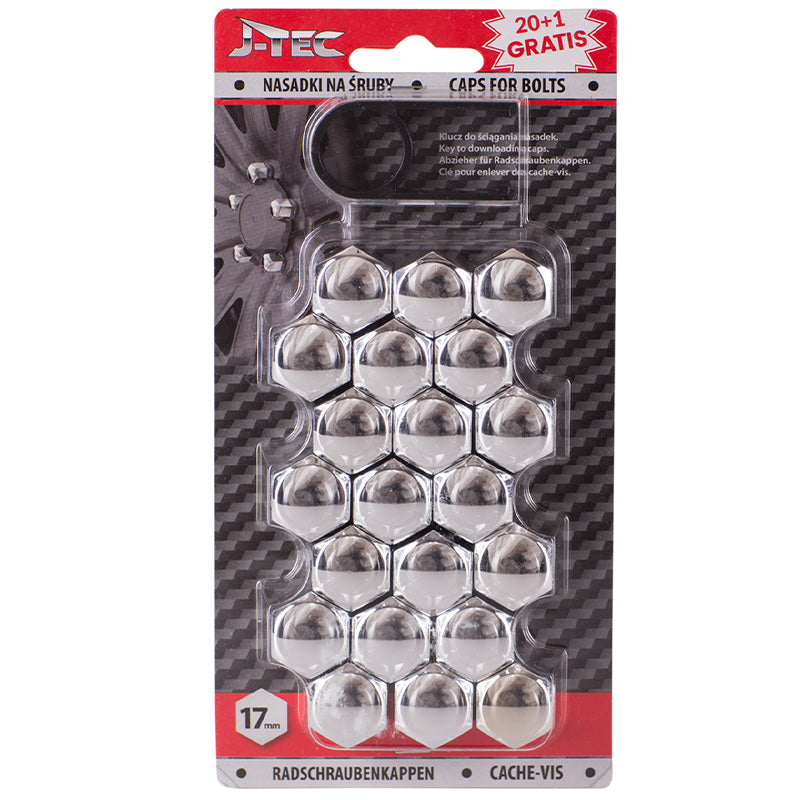 J-Tec, Covers för hjulbult - Krom (plast) - 17mm - 20st