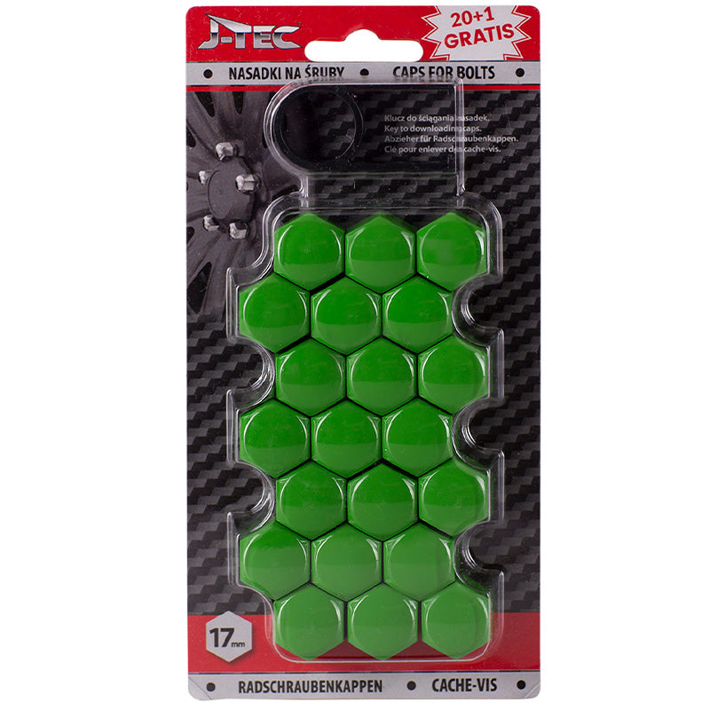 J-Tec, Covers för hjulbult - Grön (plast) - 17mm - 20st