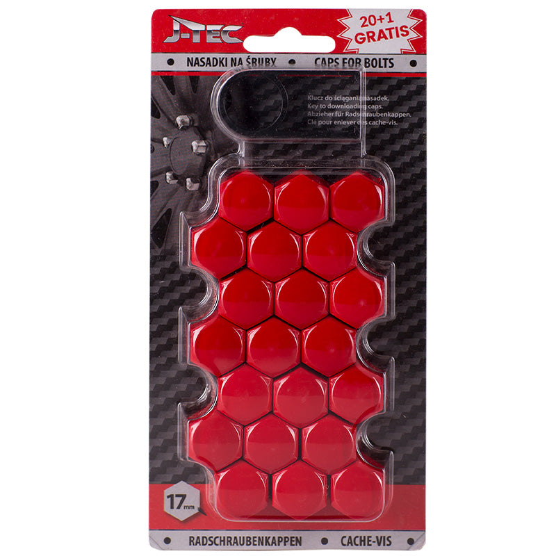 J-Tec, Covers för hjulbult - Röd (plast) - 17mm - 20st