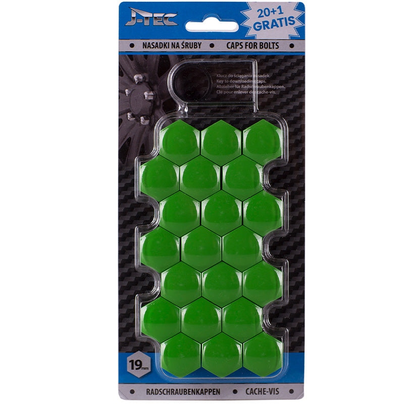 J-Tec, Covers för hjulbult - Grön (plast) - 19mm - 20st