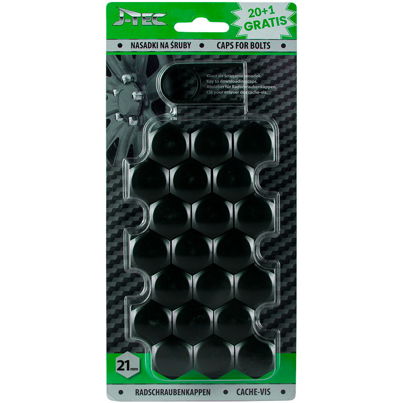J-Tec, Covers för hjulbult - Svart (plast) - 21mm - 20st