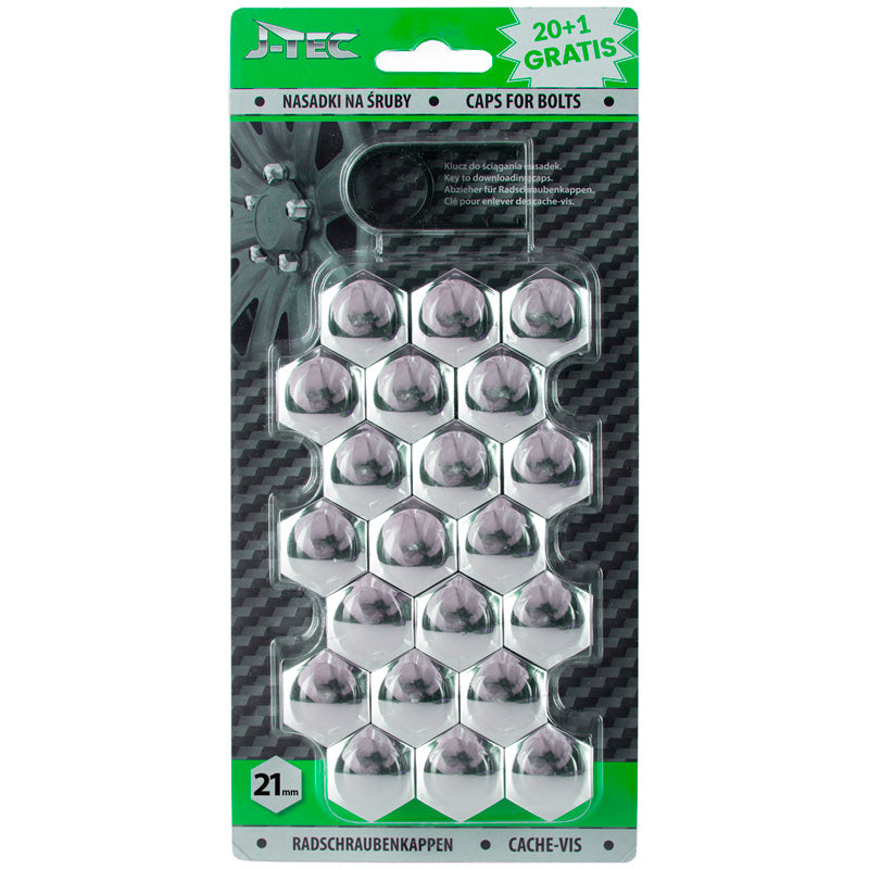 J-Tec, Covers för hjulbult - Krom (plast) - 21mm - 20st